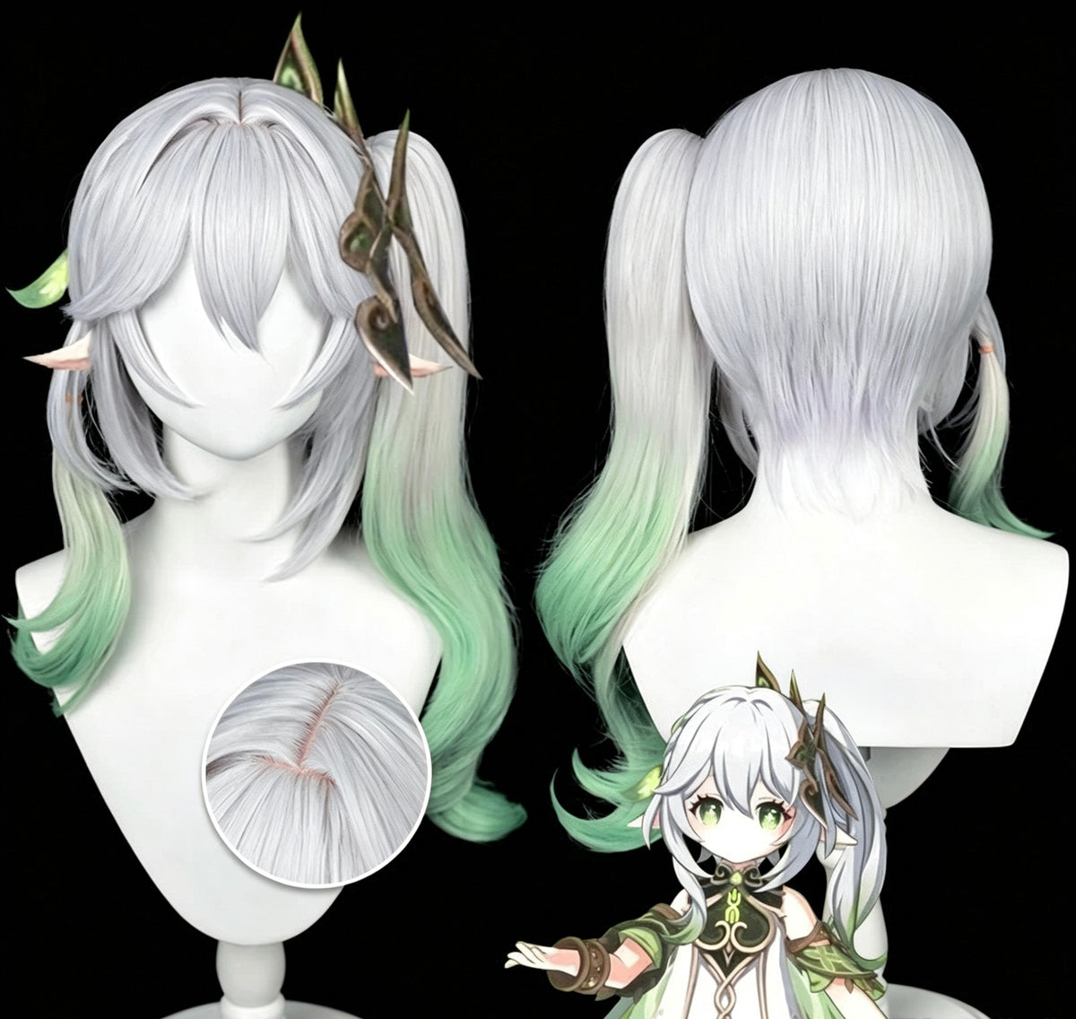 Genshin   Impact Nahida   Long   White Green   Hair   Basic   Wig