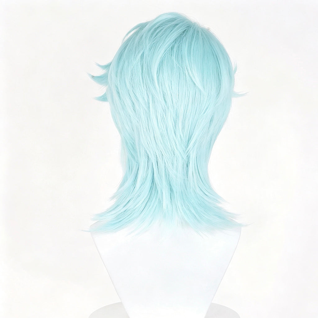 Genshin   Impact   Il Dottore   Solid   Light   Ice Blue   Layered   Wolf   Cut Basic   Wig