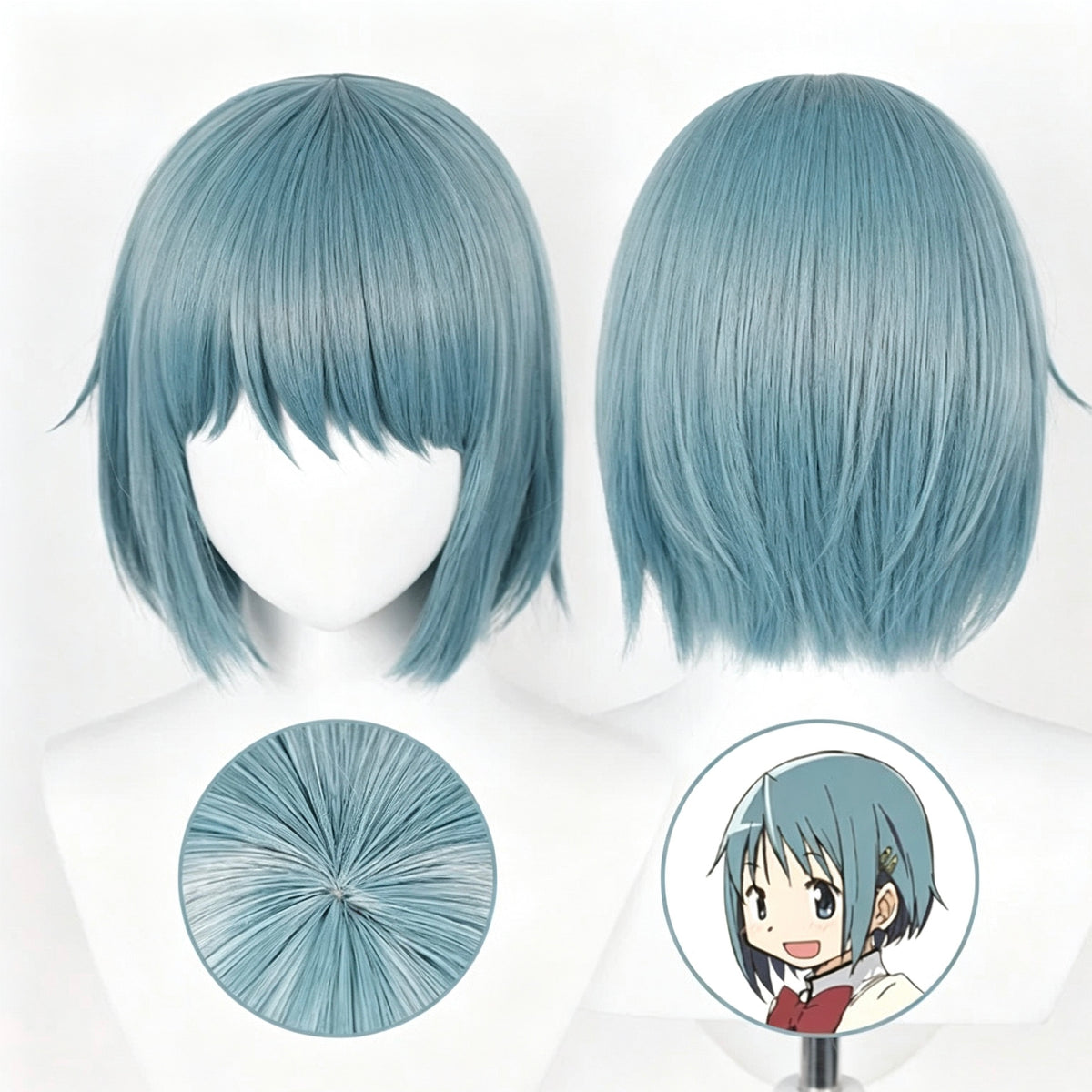 Puella   Magi   Madoka Magica   Miki   Sayaka Short   Bule   Hair   Basic Wig