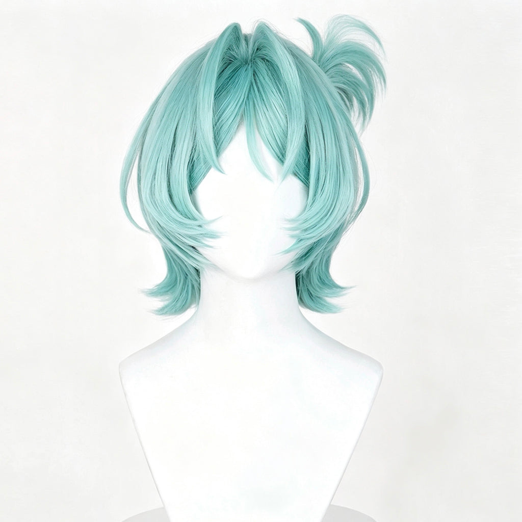 Zenless   Zone   Zero Roxie   Wig   Mint Cyan‑Blue   Realistic Scalp   Top   Short   Wig With   Detachable Alligator‑Clip   Ahoge Ponytail   Basic   Wig