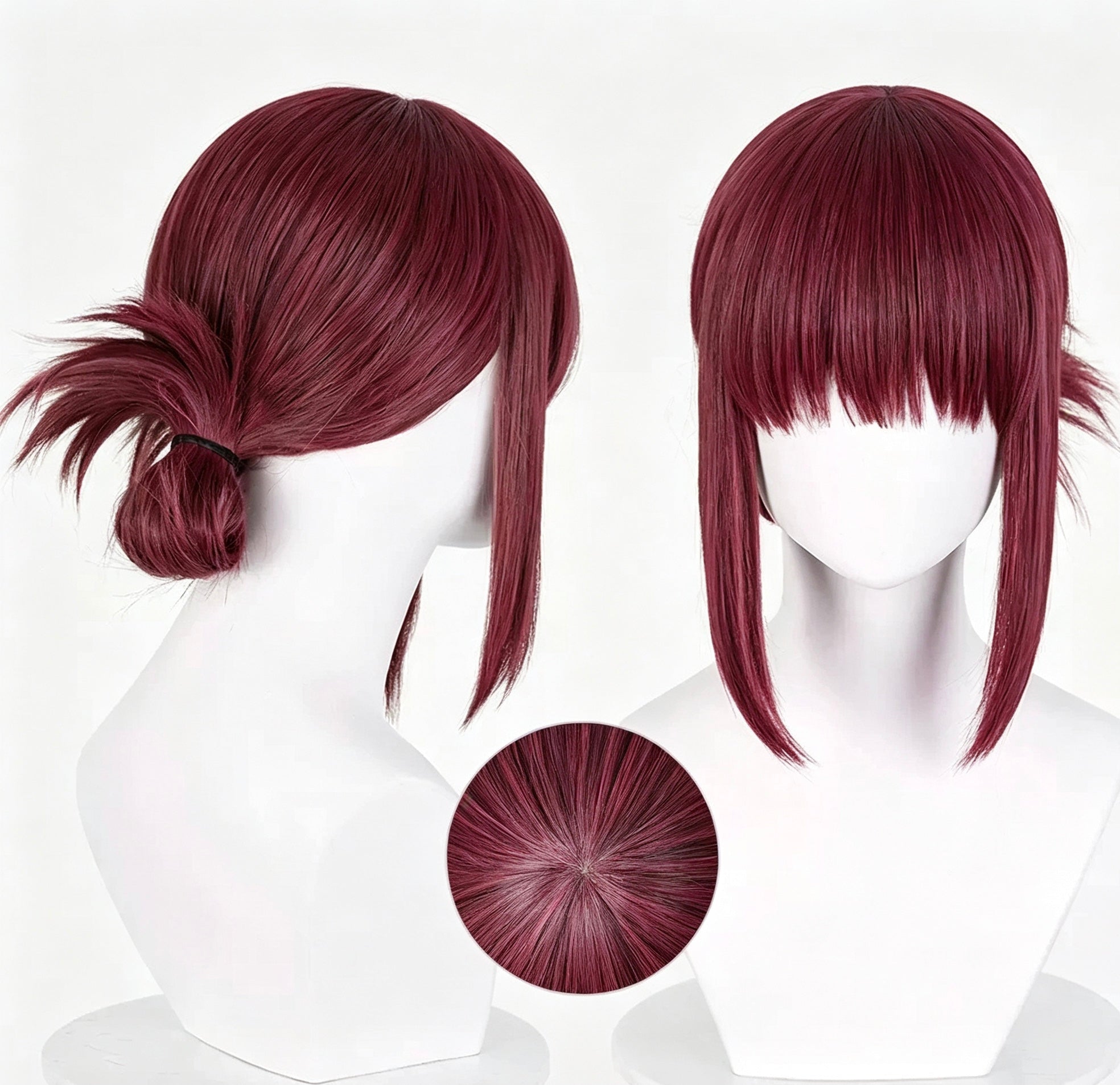 Smoking   Behind   the Supermarket   with   You Tayama   Solid   Wine Red   Basic   Wig