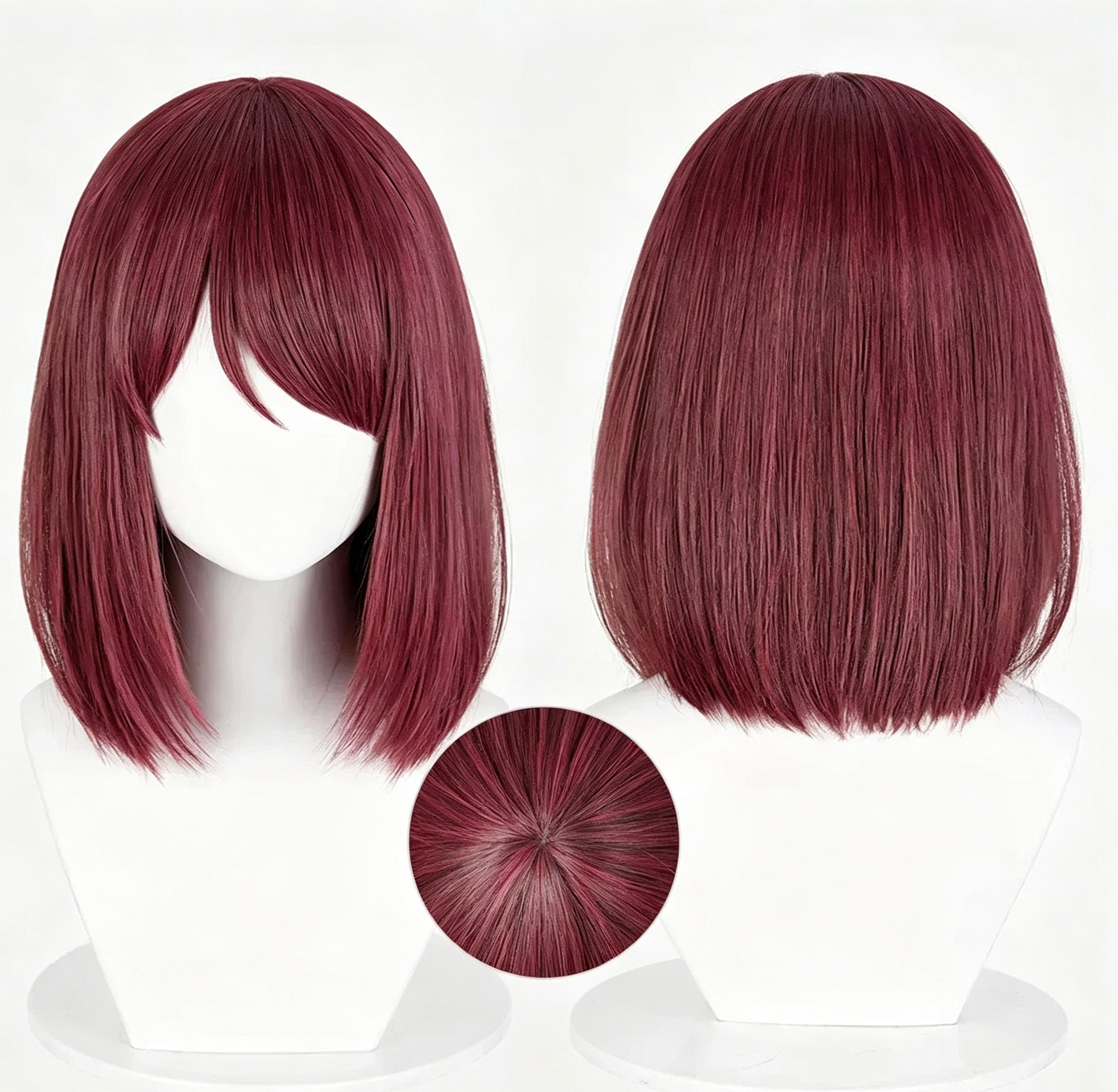 Smoking   Behind   the Supermarket   with   You Tayama   Solid   Wine Red   Basic   Wig