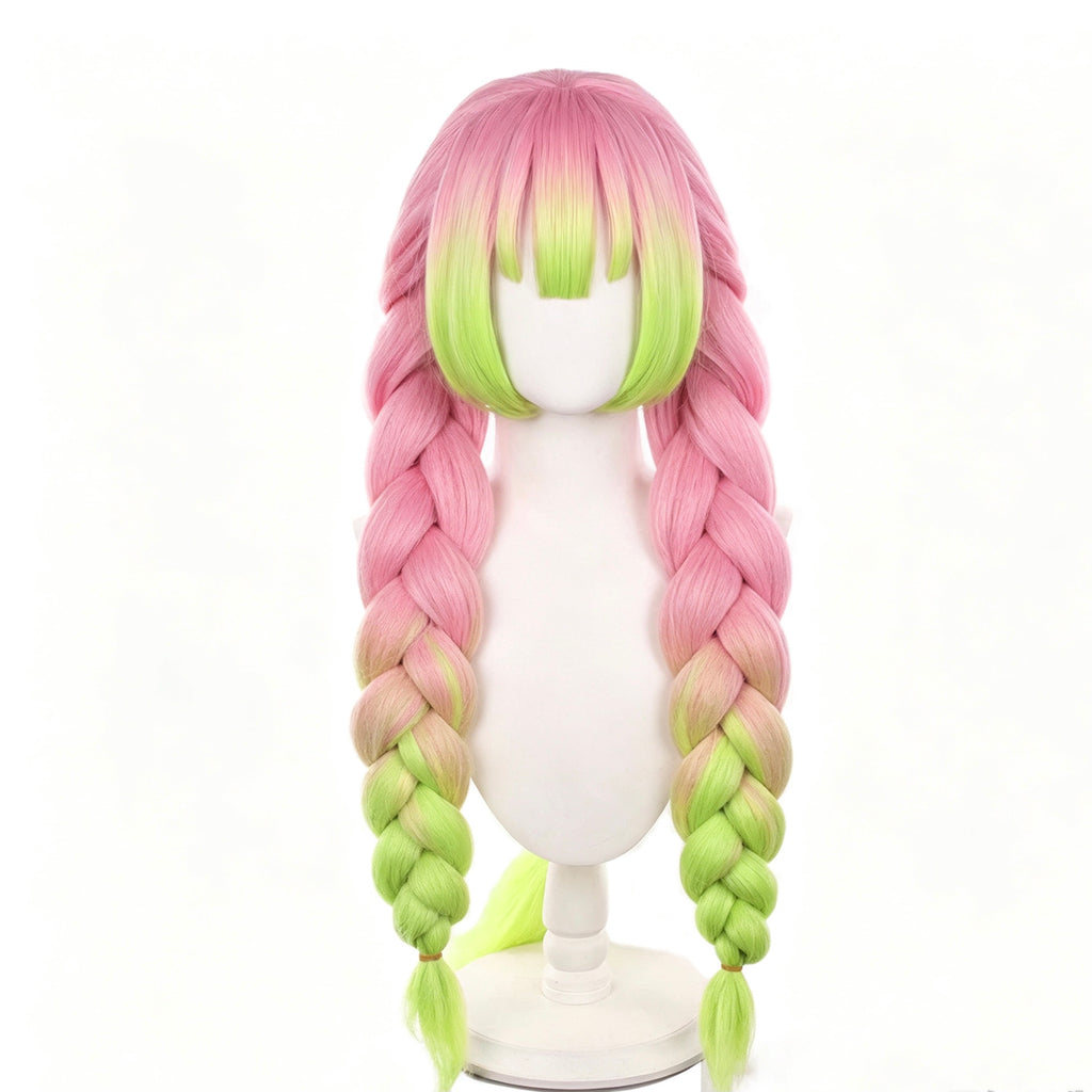Demon   Slayer   Mitsuri Kanroji   Pink   Green Ombre   Braid   Basic   Wig