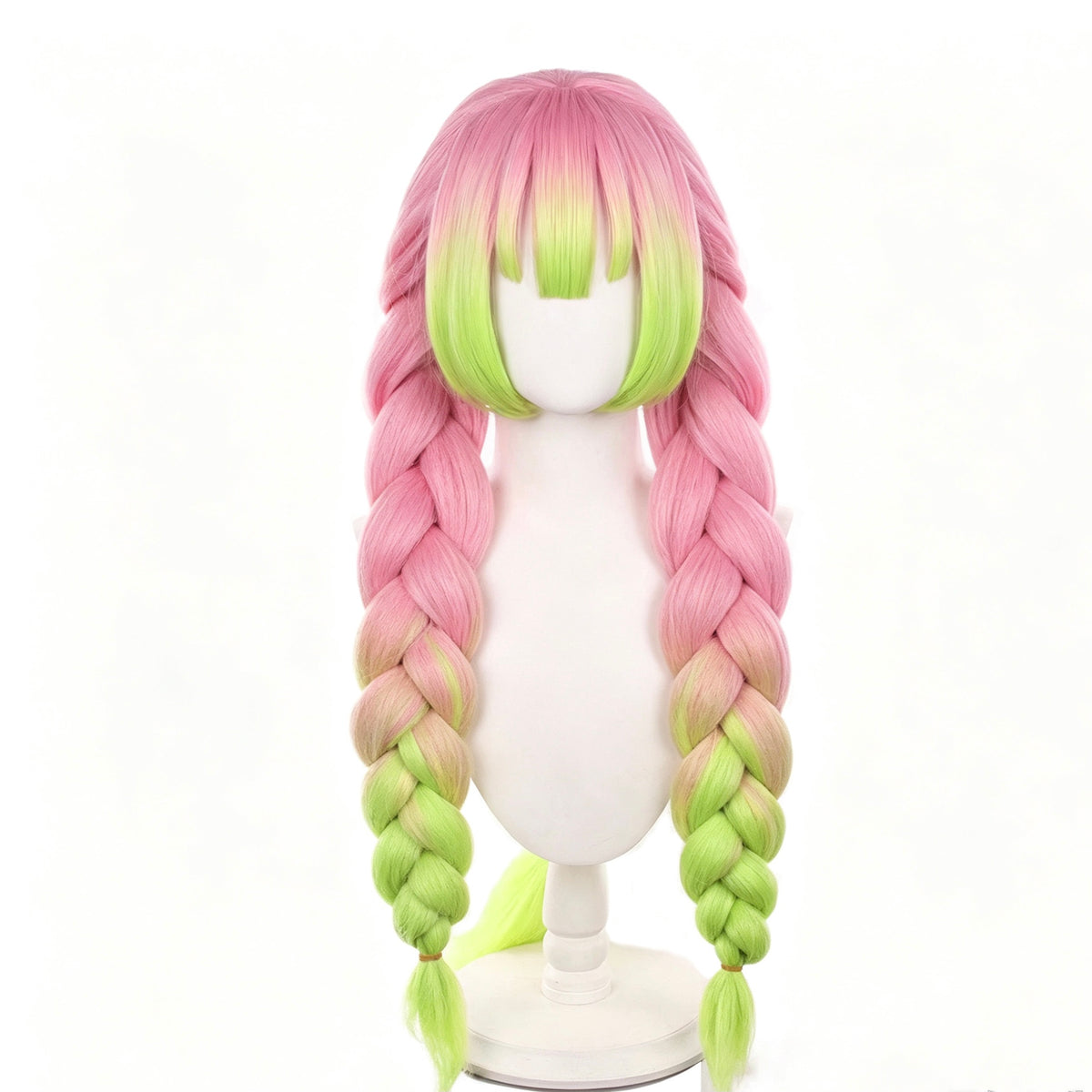Demon   Slayer   Mitsuri Kanroji   Pink   Green Ombre   Braid   Basic   Wig