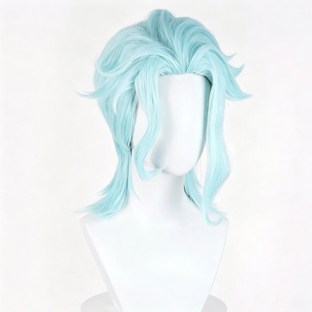 Genshin   Impact   Il Dottore   Solid   Light   Ice Blue   Layered   Wolf   Cut Basic   Wig