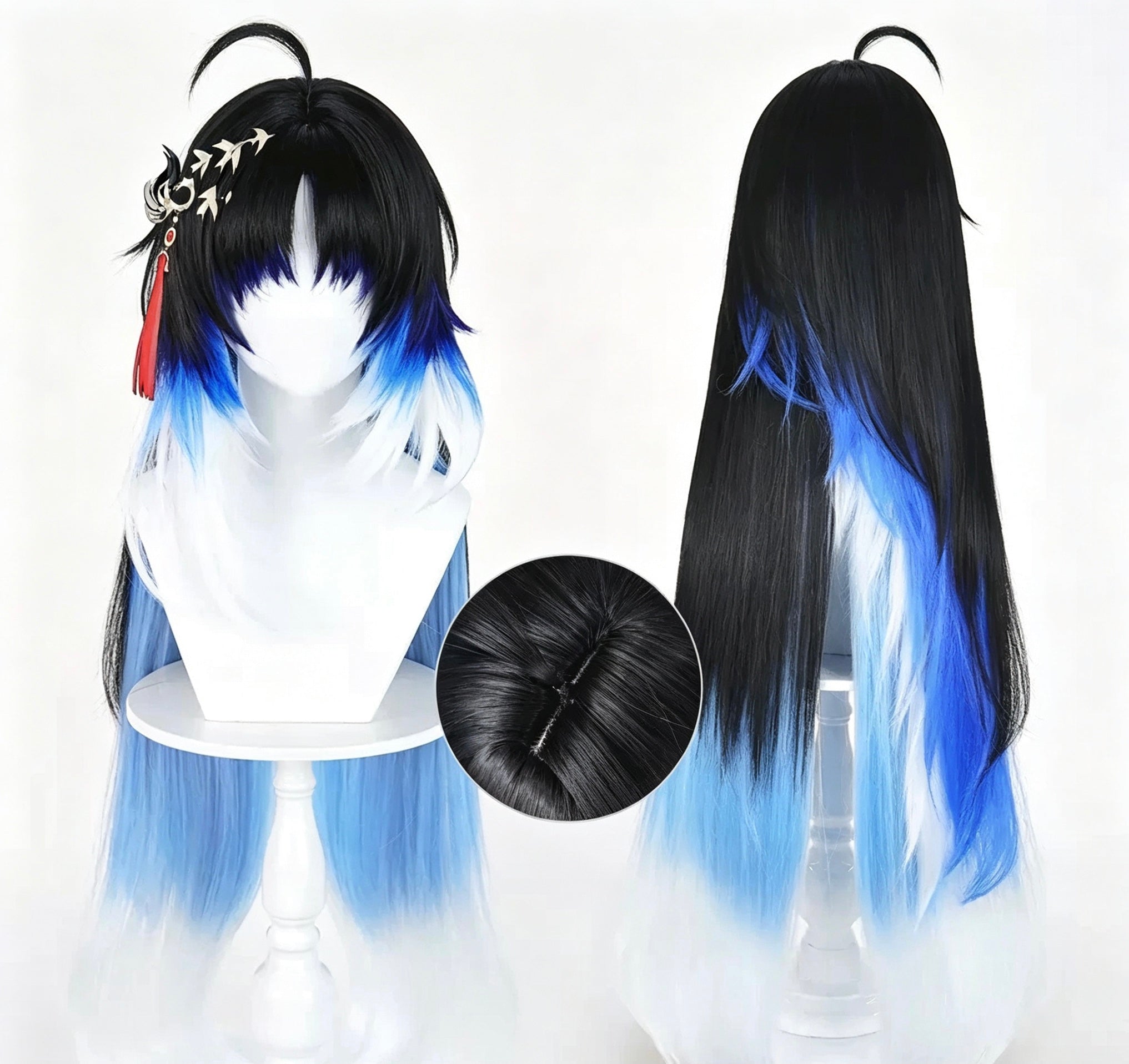 Wuthering   Waves Yangyang   Black   To Blue   White   Ombre Basic   Wig