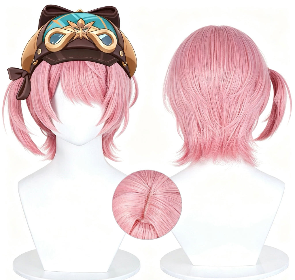 Genshin   Impact Charlotte   Hellock Variation   Sakura   Pink Short   Wig   Detachable Tiger   Clip   Mini   Ponytail Realistic   Scalp   Top Basic   Wig