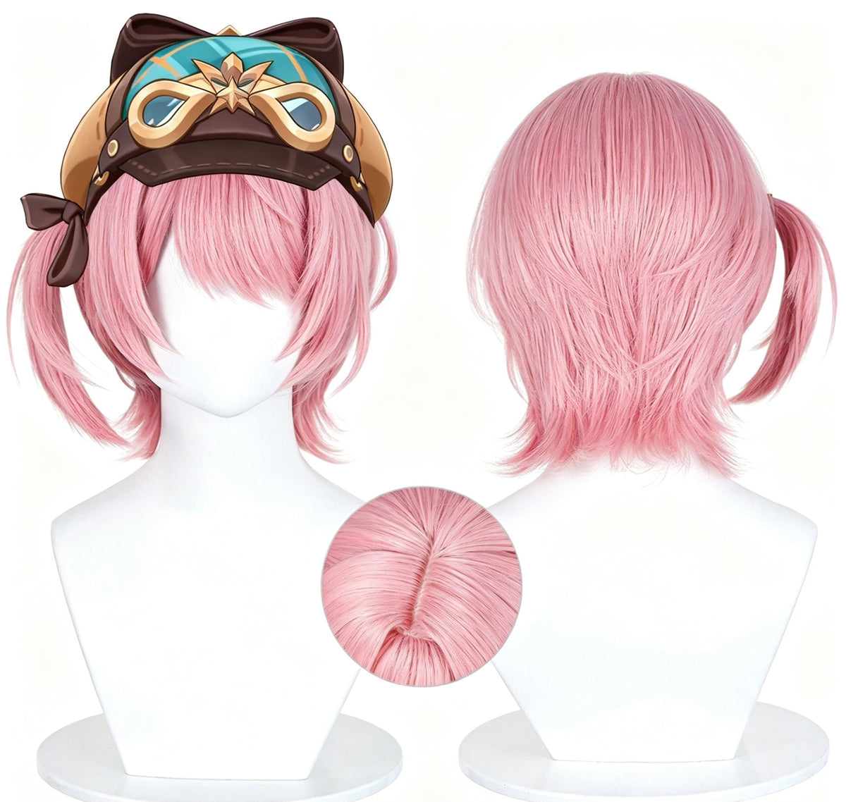 Genshin   Impact Charlotte   Hellock Variation   Sakura   Pink Short   Wig   Detachable Tiger   Clip   Mini   Ponytail Realistic   Scalp   Top Basic   Wig
