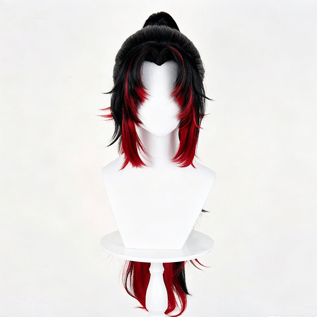 Demon   Slayer Tsugikuni   Yoriichi   Long Black   Red   Hair   Basic Wig