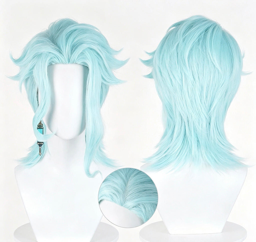 Genshin   Impact   Il Dottore   Solid   Light   Ice Blue   Layered   Wolf   Cut Basic   Wig