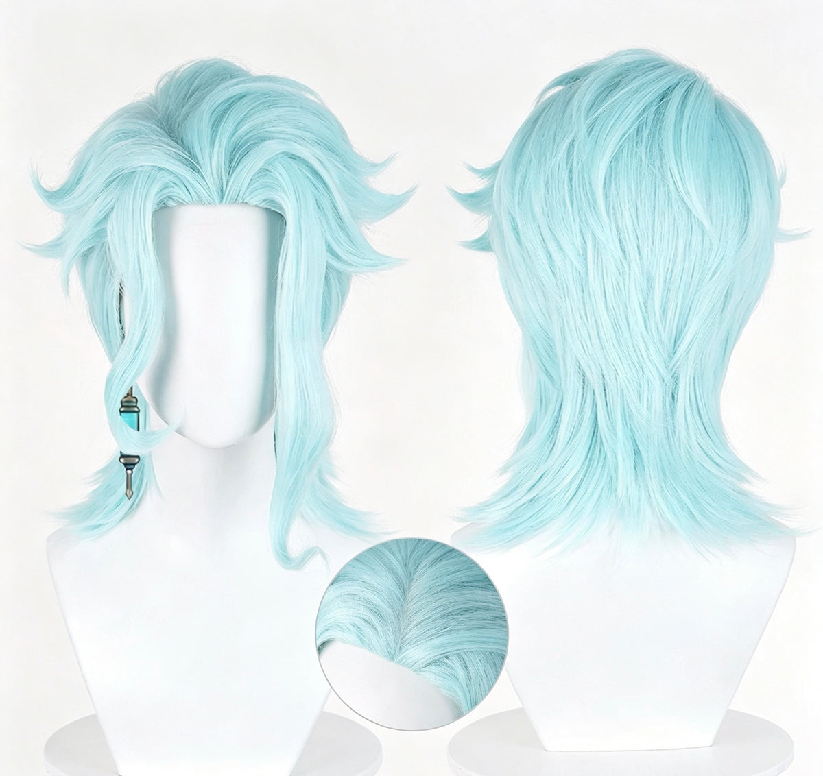Genshin   Impact   Il Dottore   Solid   Light   Ice Blue   Layered   Wolf   Cut Basic   Wig