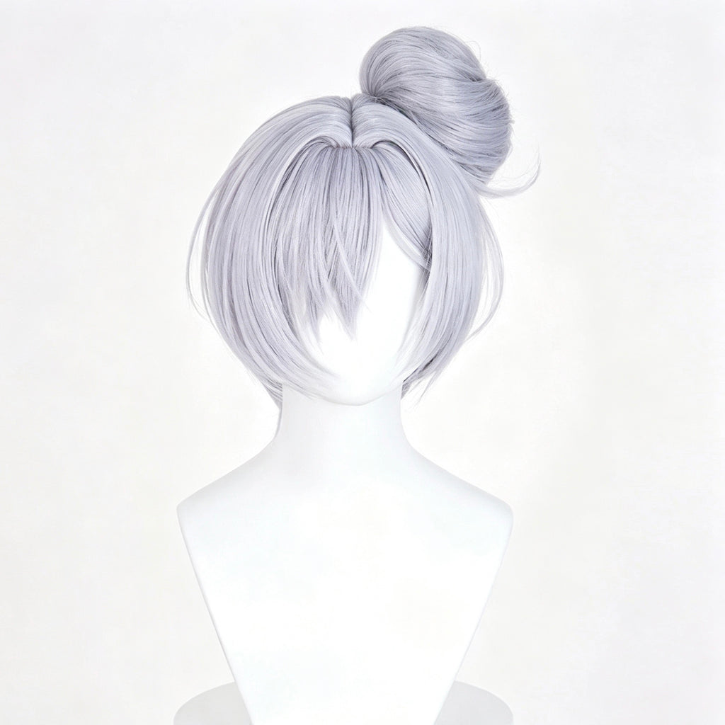 NIKKE   Goddess   of Victory   Cinderella Swimsuit   Wig   Light Gray   Purple Detachable   Split   Bun Realistic   Scalp   Top Basic   Wig