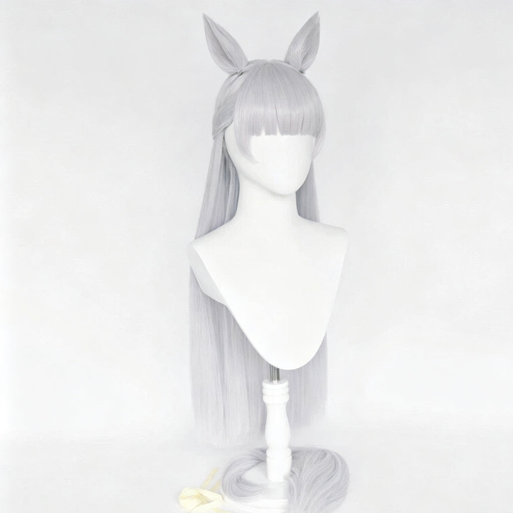 Uma   Musume   Gold Ship   Silver   Gray   Purple Full   Fringe   Long Straight   Basic   Wig