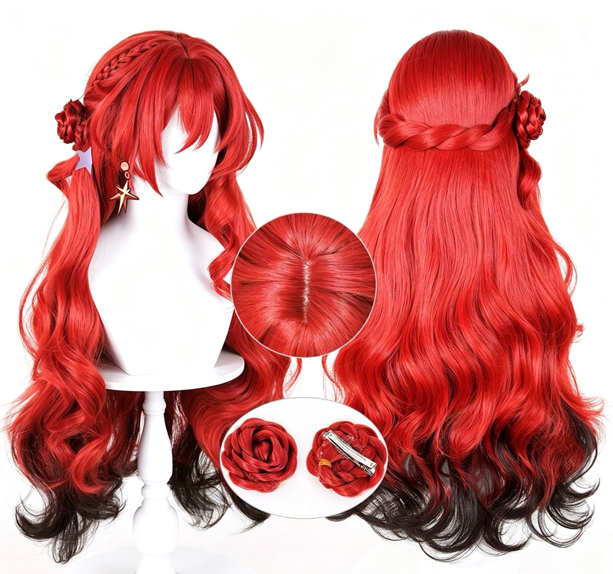 Honkai:   Star   Rail Himeko   Red   Gradient Black   Basic   Wig