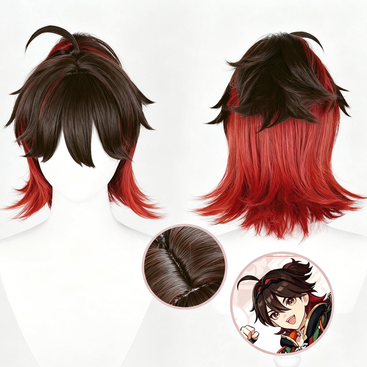 Genshin   Impact Gaming   Short   Black Red   Hair   Basic   Wig