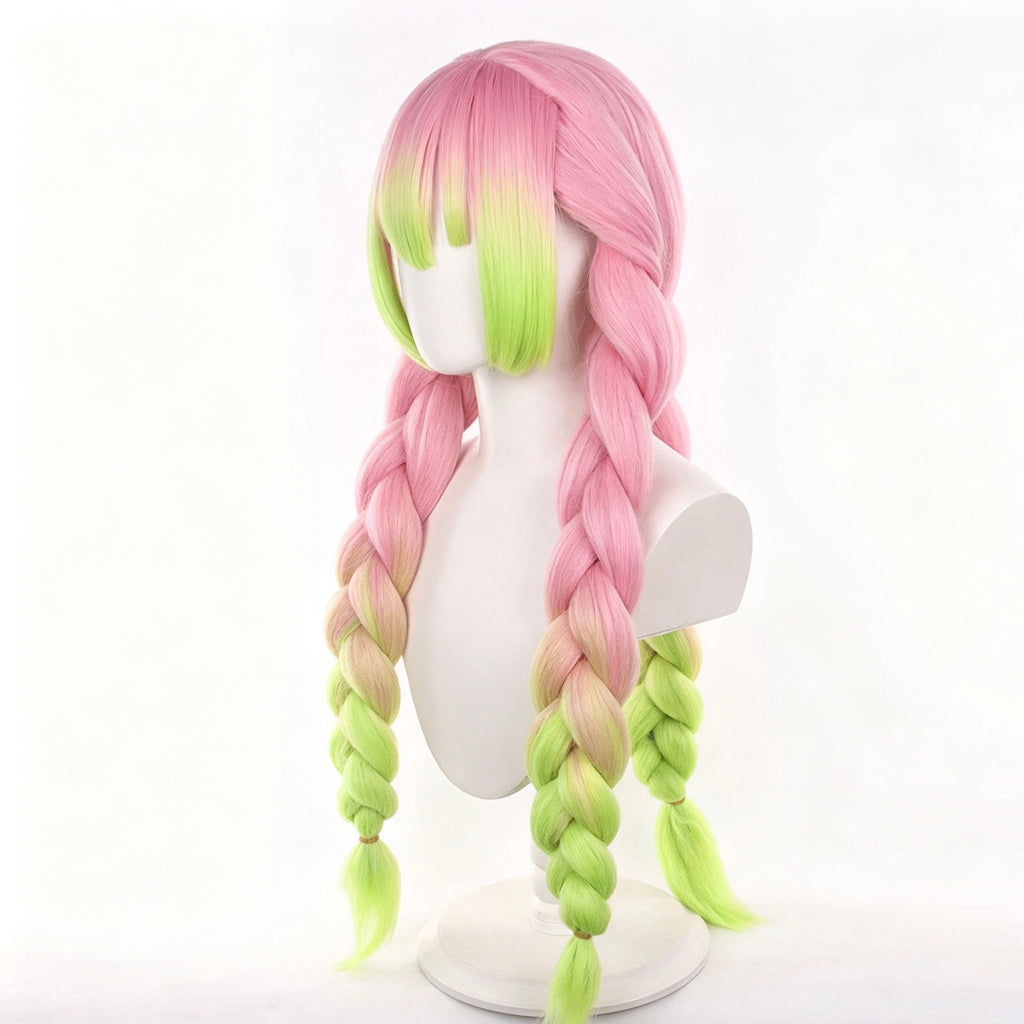 Demon   Slayer   Mitsuri Kanroji   Pink   Green Ombre   Braid   Basic   Wig