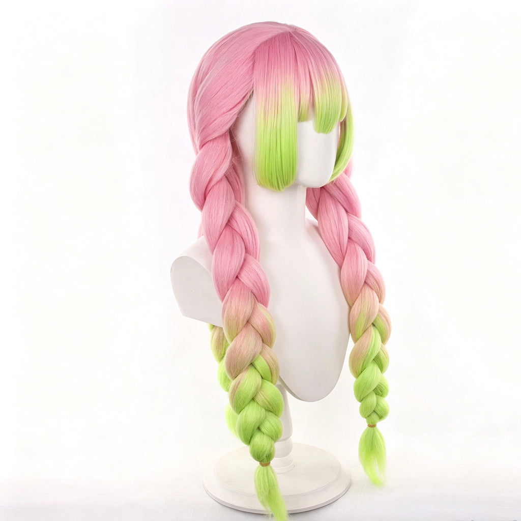 Demon   Slayer   Mitsuri Kanroji   Pink   Green Ombre   Braid   Basic   Wig