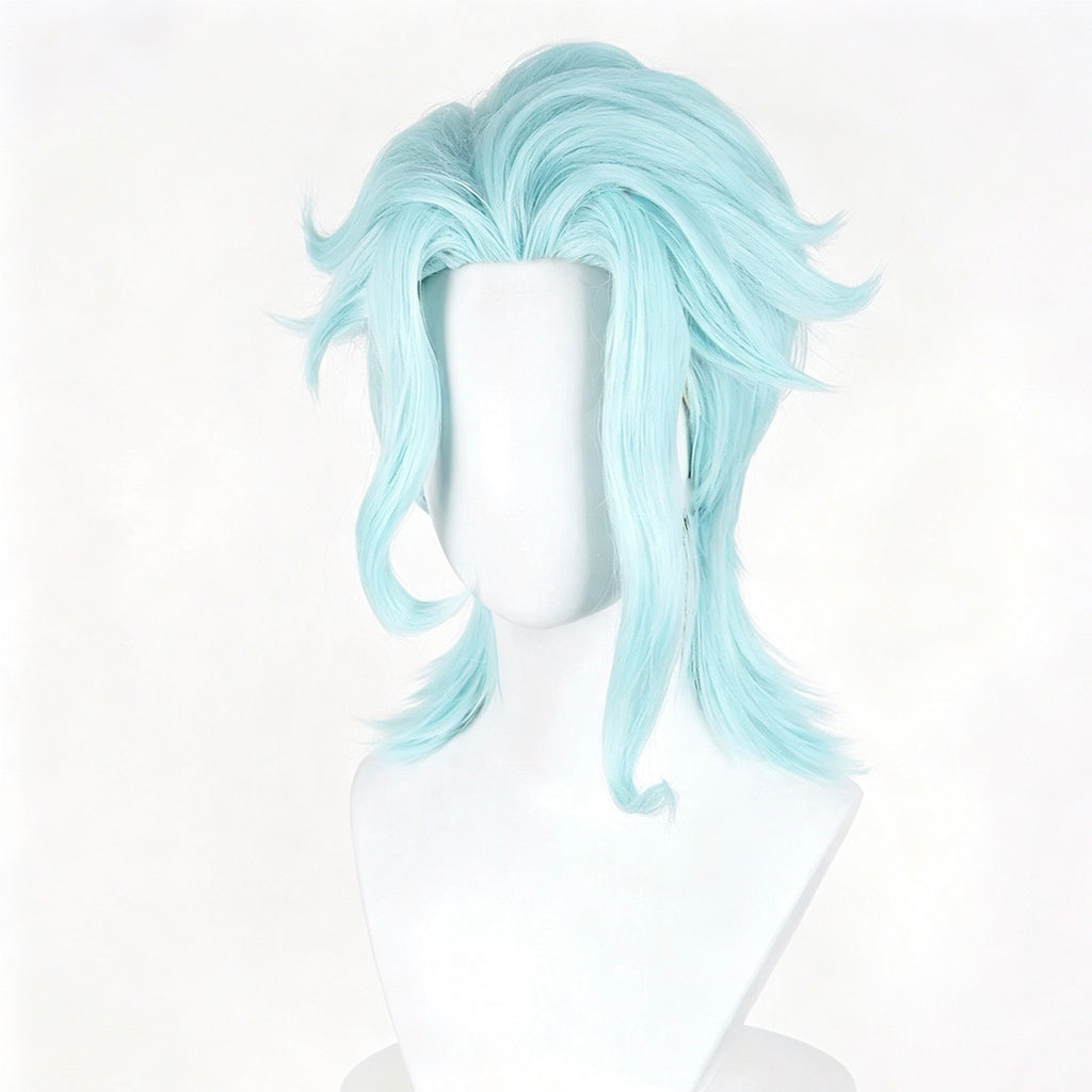 Genshin   Impact   Il Dottore   Solid   Light   Ice Blue   Layered   Wolf   Cut Basic   Wig