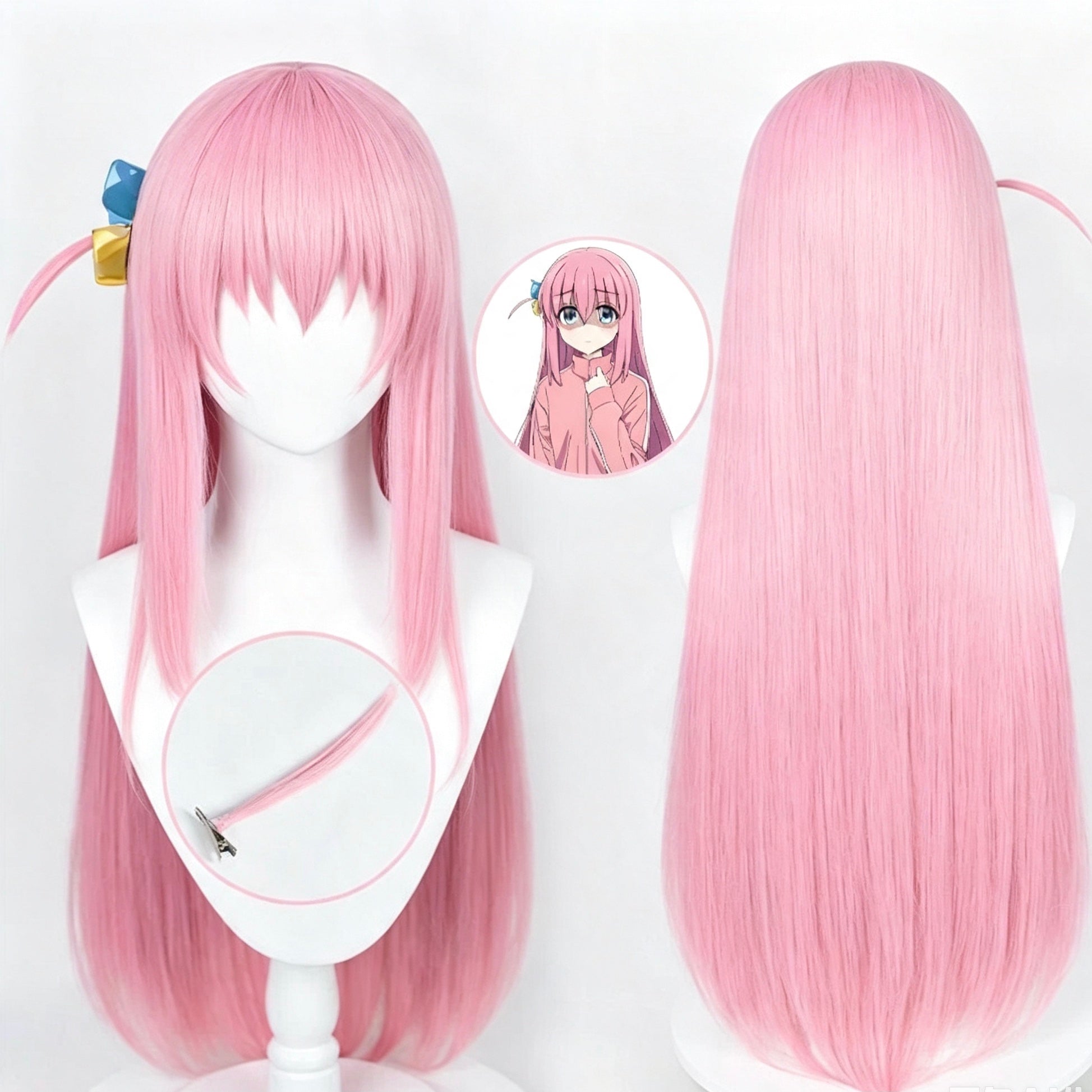 Bocchi   The   Rock   Gotō Hitori   Long   Pink   Hair Basic   Wig