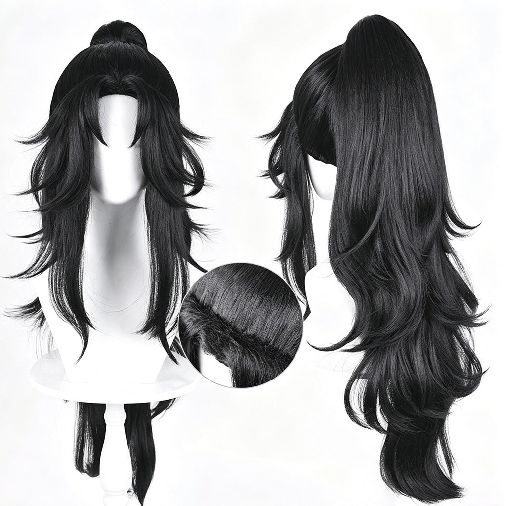 Demon   Slayer Kokushibou   Black   High Ponytail   Basic   Wig