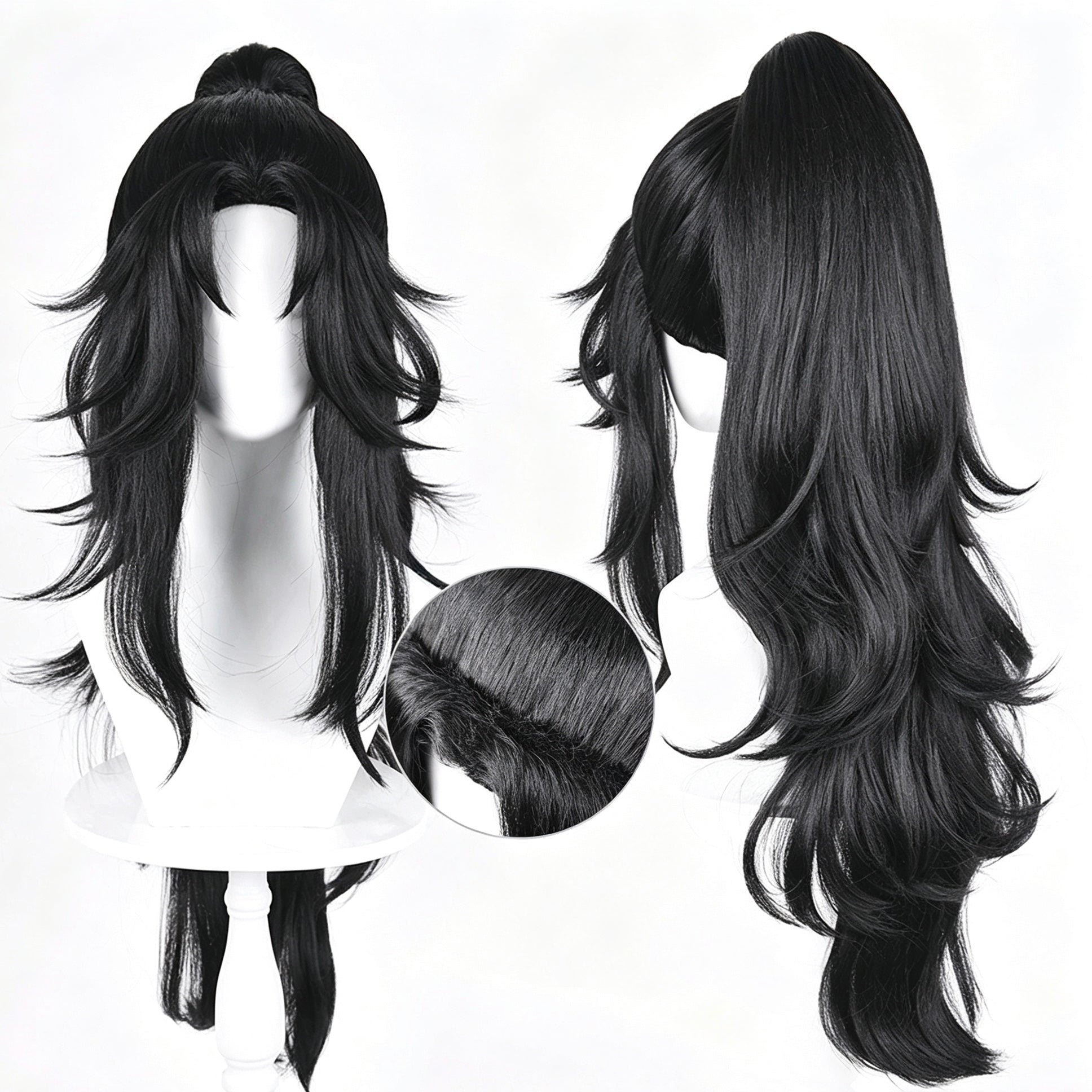 Demon   Slayer Kokushibou   Black   High Ponytail   Basic   Wig
