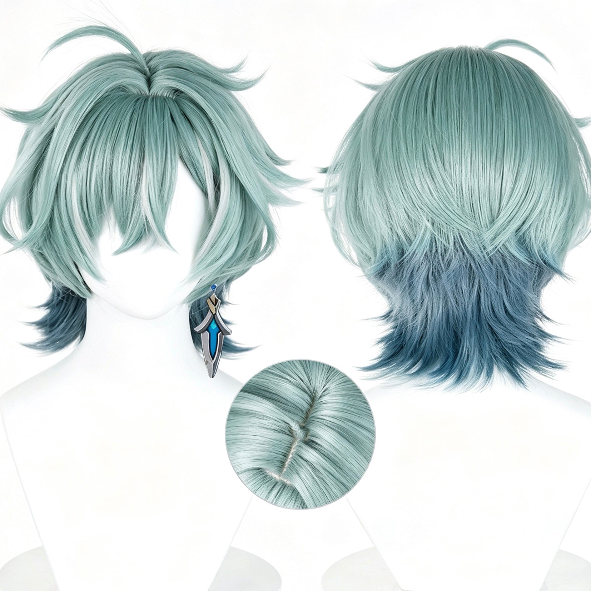 Genshin Impact Ororon Cosplay Wig | Mint Green Gradient Short Wig | Realistic Scalp | Heat Resistant Synthetic Hair