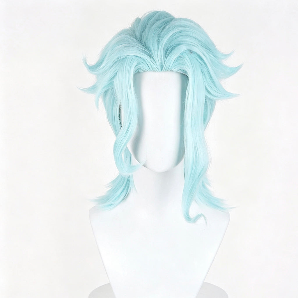 Genshin   Impact   Il Dottore   Solid   Light   Ice Blue   Layered   Wolf   Cut Basic   Wig
