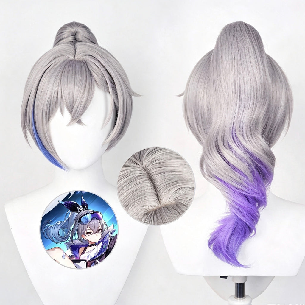 Honkai:   Star   Rail   Silver Wolf   Long   Silver Purple   Hair   Basic   Wig