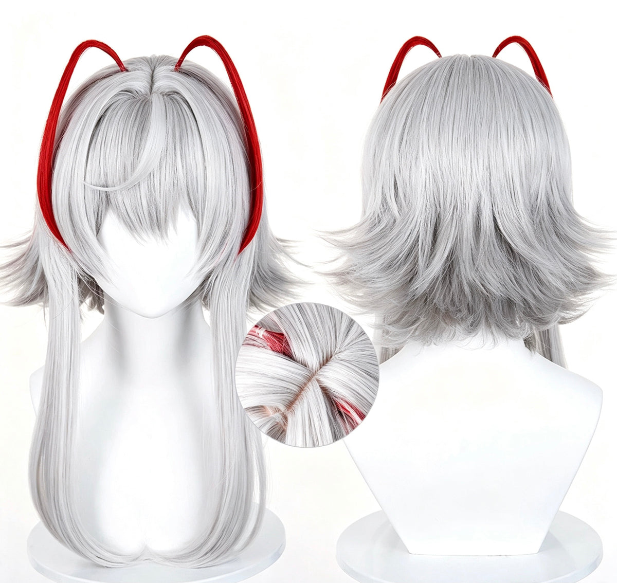 Arknights   Wiš'adel Delta   Force   Long   Silver Grey   Red   Hair   Basic Wig
