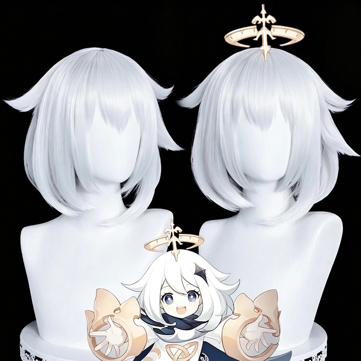 Genshin   Impact Paimon   Short   Silver White   Hair   Basic   Wig