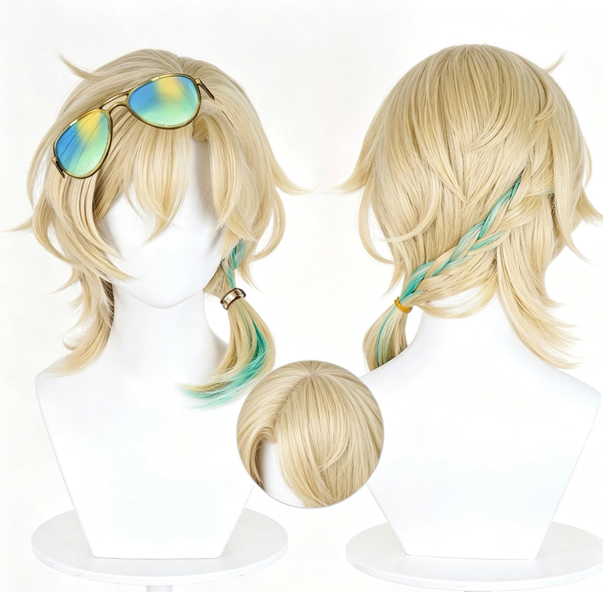 Honkai:   Star   Rail Aventurine   Light Cream   Gold   &   Mint Green   Ombre   Basic Wig
