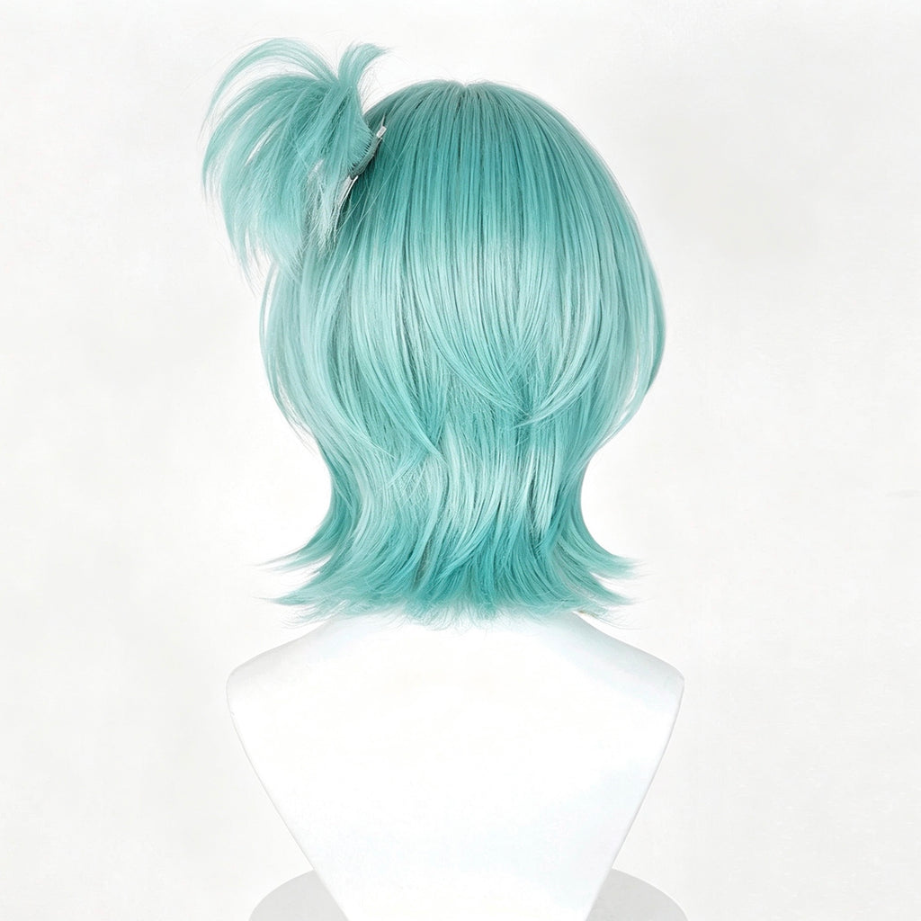 Zenless   Zone   Zero Roxie   Wig   Mint Cyan‑Blue   Realistic Scalp   Top   Short   Wig With   Detachable Alligator‑Clip   Ahoge Ponytail   Basic   Wig