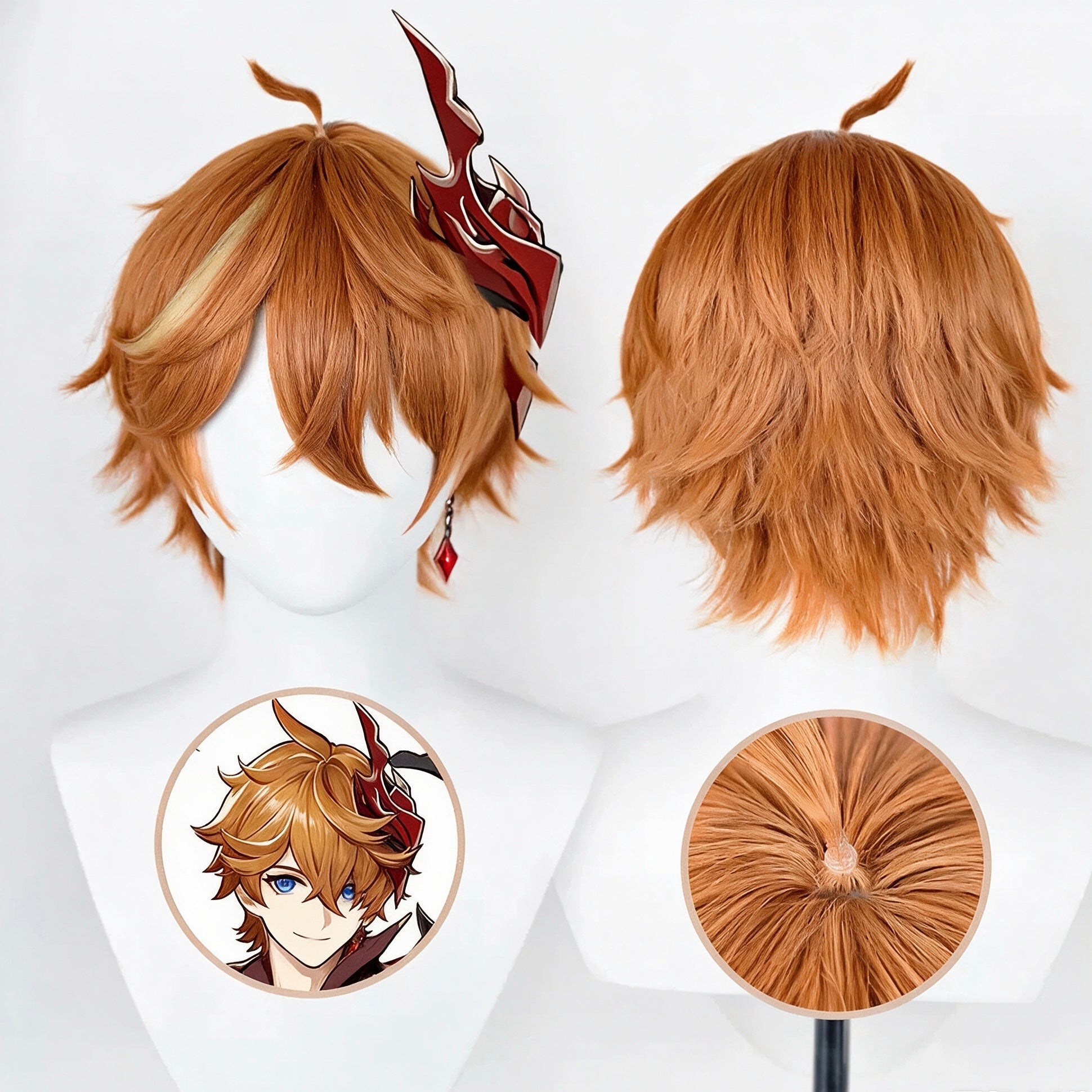 Genshin   Impact Tartaglia   Warm Orange   Short   Spiky Basic   Wig