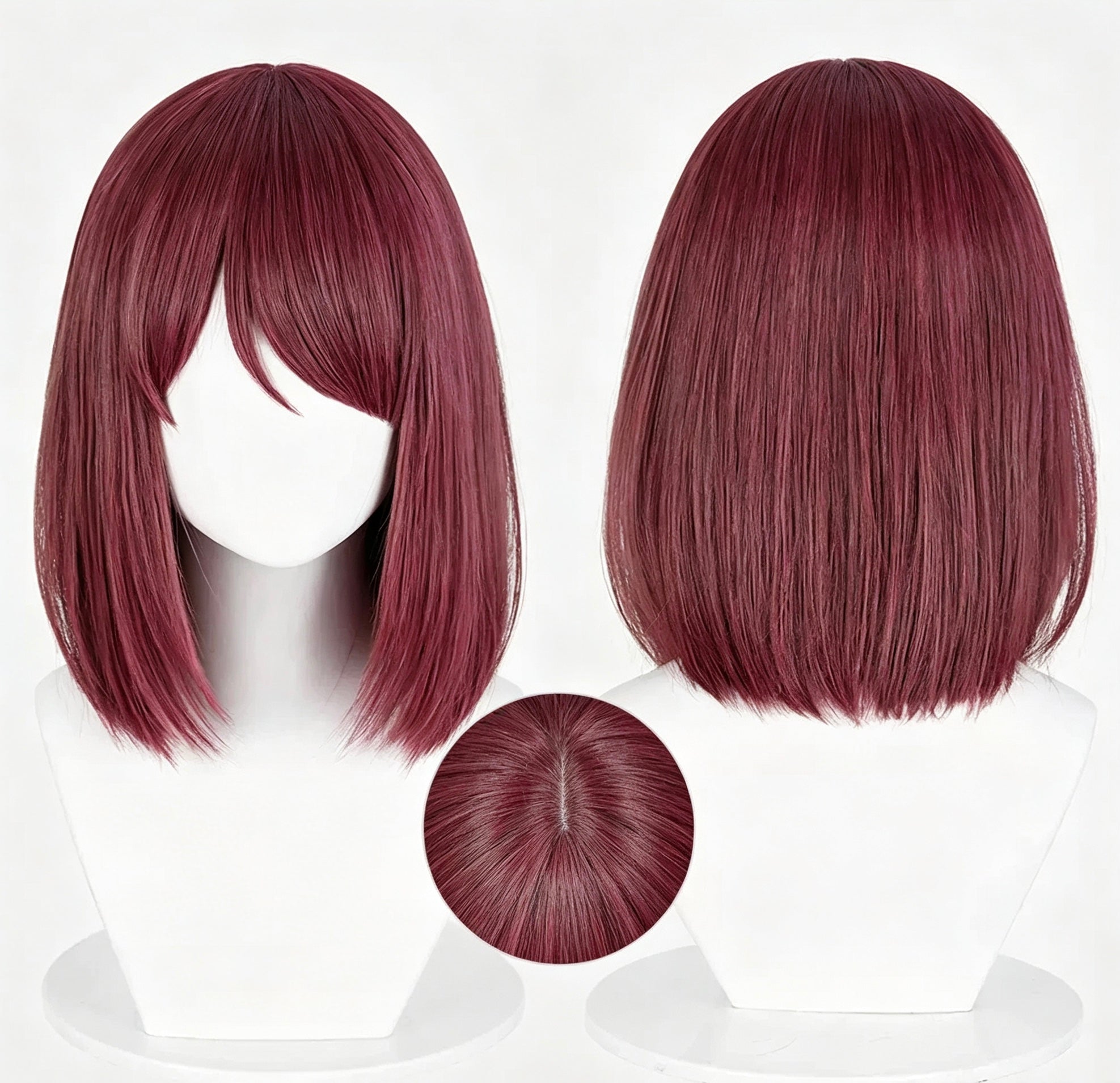 Smoking   Behind   the Supermarket   with   You Tayama   Solid   Wine Red   Basic   Wig