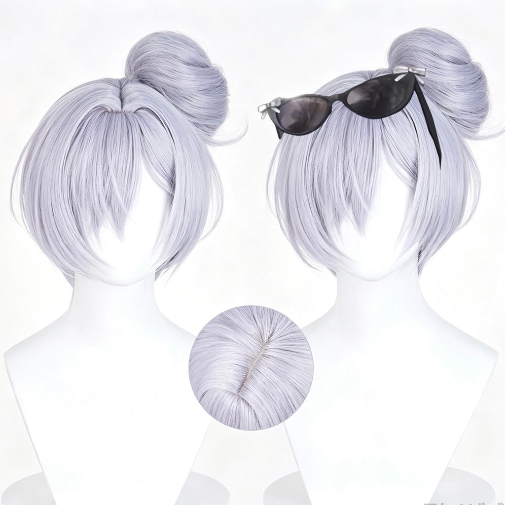 NIKKE   Goddess   of Victory   Cinderella Swimsuit   Wig   Light Gray   Purple Detachable   Split   Bun Realistic   Scalp   Top Basic   Wig