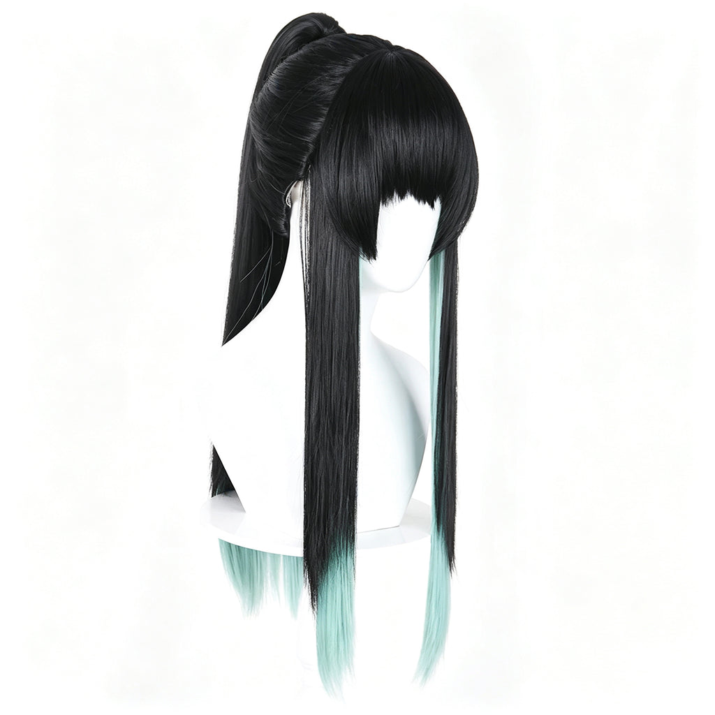 Demon   Slayer   Tokito Muichiro   Black   Teal Gradient   High   Ponytail Basic   Wig