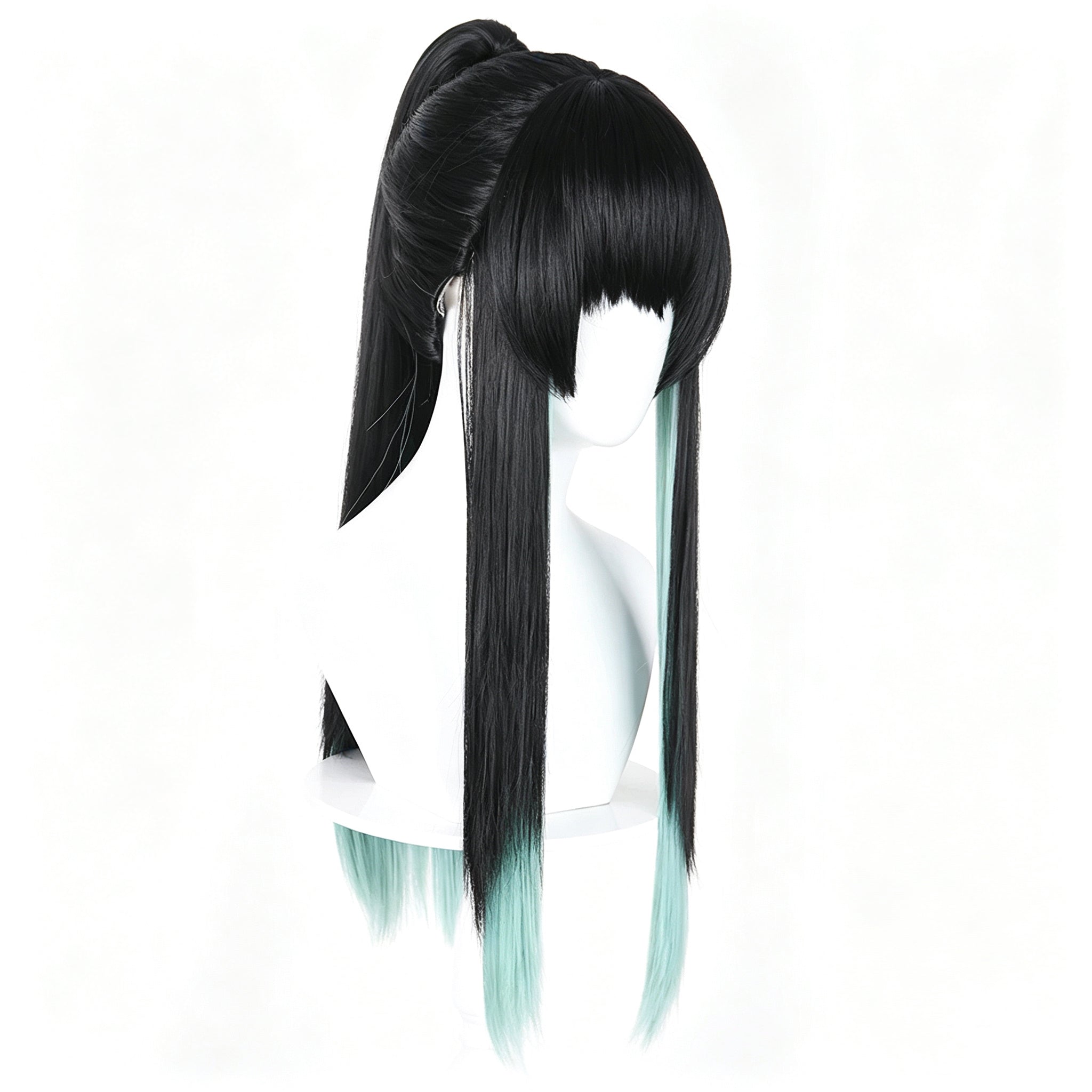 Demon   Slayer   Tokito Muichiro   Black   Teal Gradient   High   Ponytail Basic   Wig