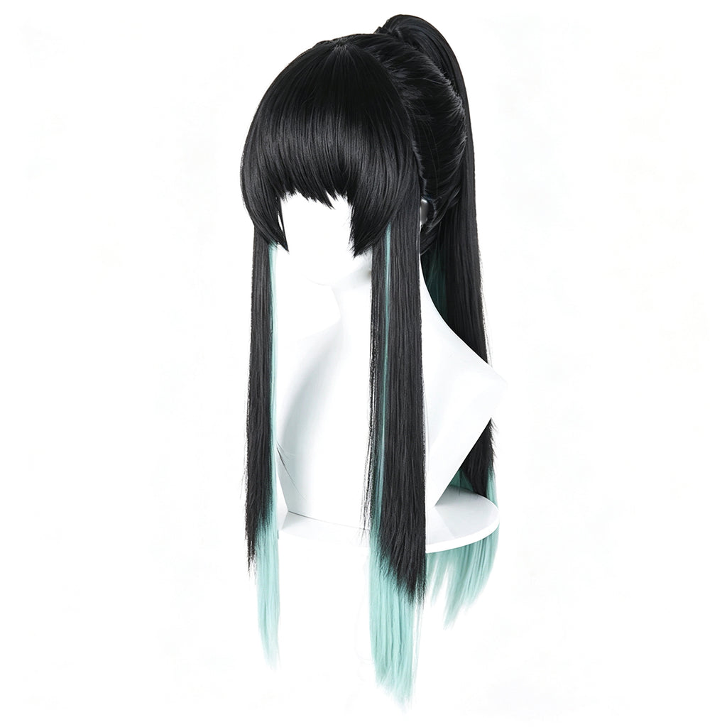 Demon   Slayer   Tokito Muichiro   Black   Teal Gradient   High   Ponytail Basic   Wig