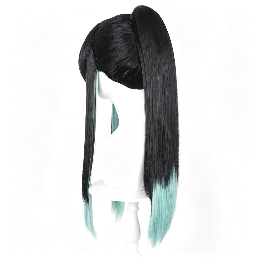 Demon   Slayer   Tokito Muichiro   Black   Teal Gradient   High   Ponytail Basic   Wig