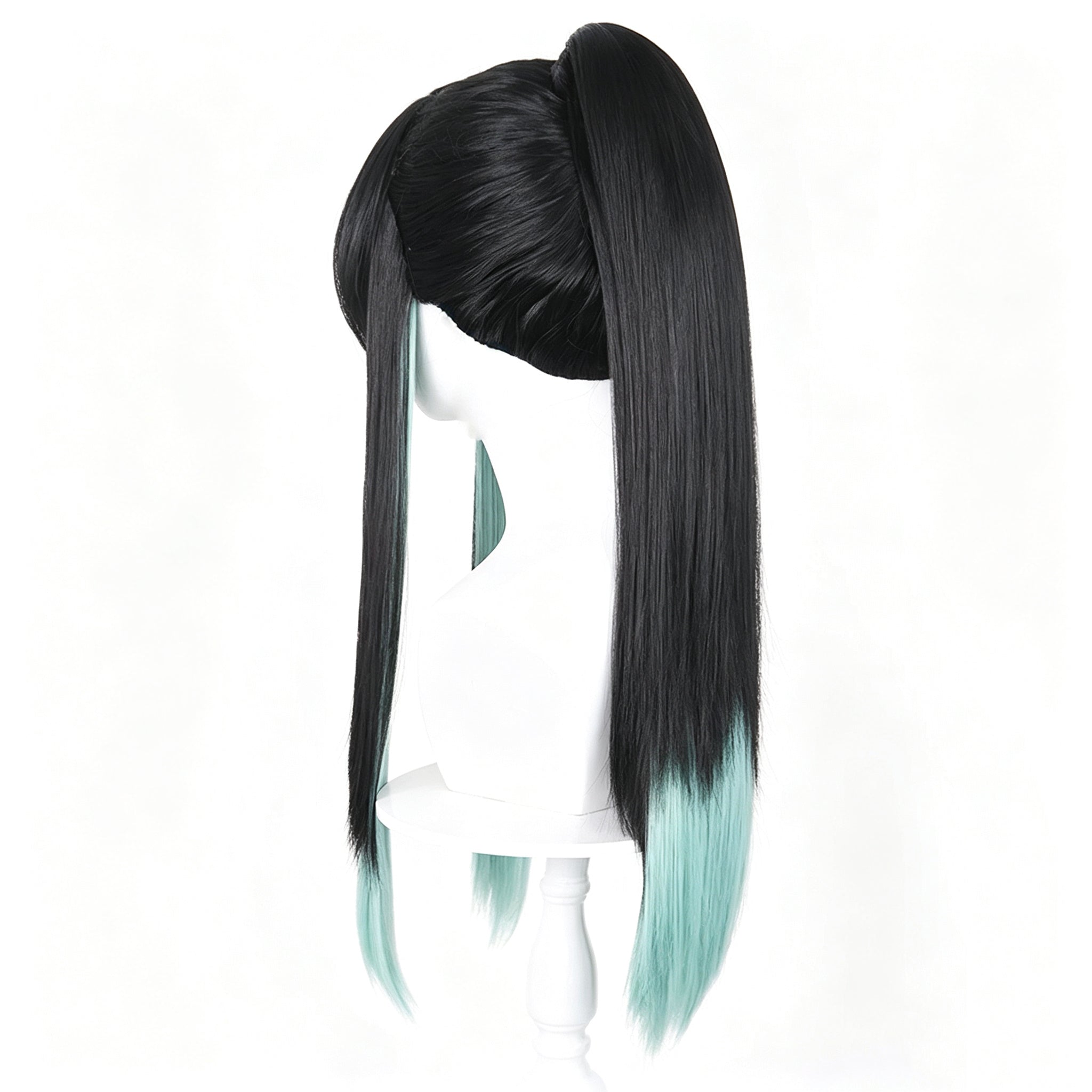 Demon   Slayer   Tokito Muichiro   Black   Teal Gradient   High   Ponytail Basic   Wig