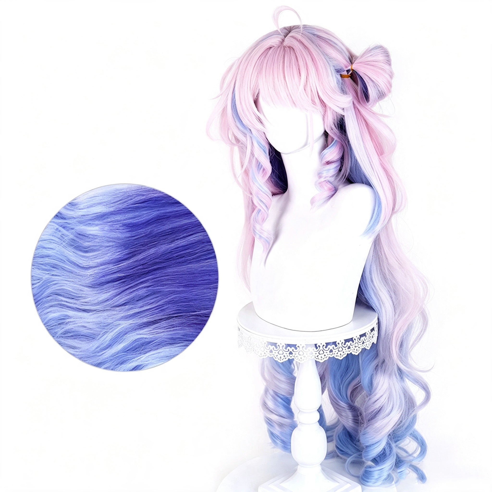 Wuthering   Waves Dania   Pink   Blue Gradient   Long   Curly Basic   Wig