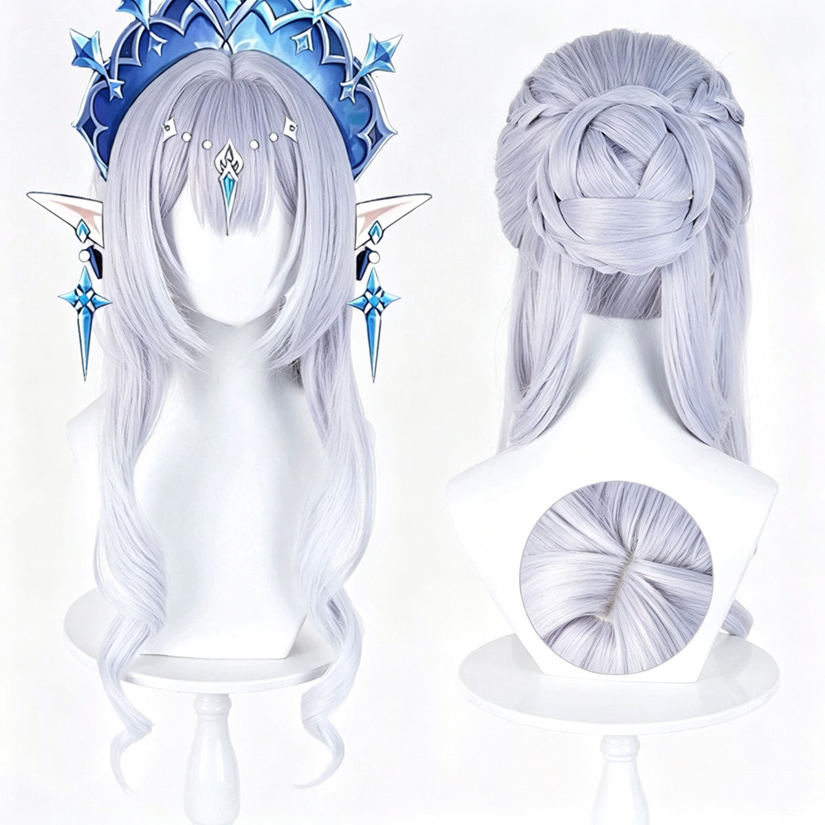 Genshin   Impact Tsaritsa   Anastasia Light   Gray   Blue Gradient   Braided   Updo Basic   Wig