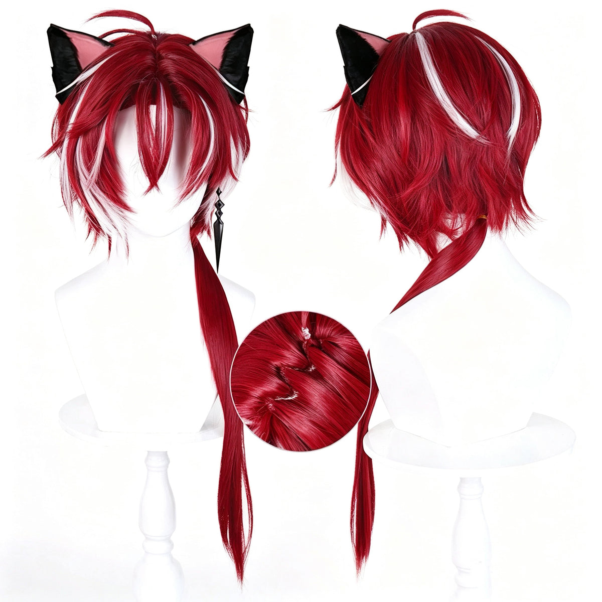 Arknights   Bellone Wine   Red   Short   Single Long   Tail   Basic   Wig