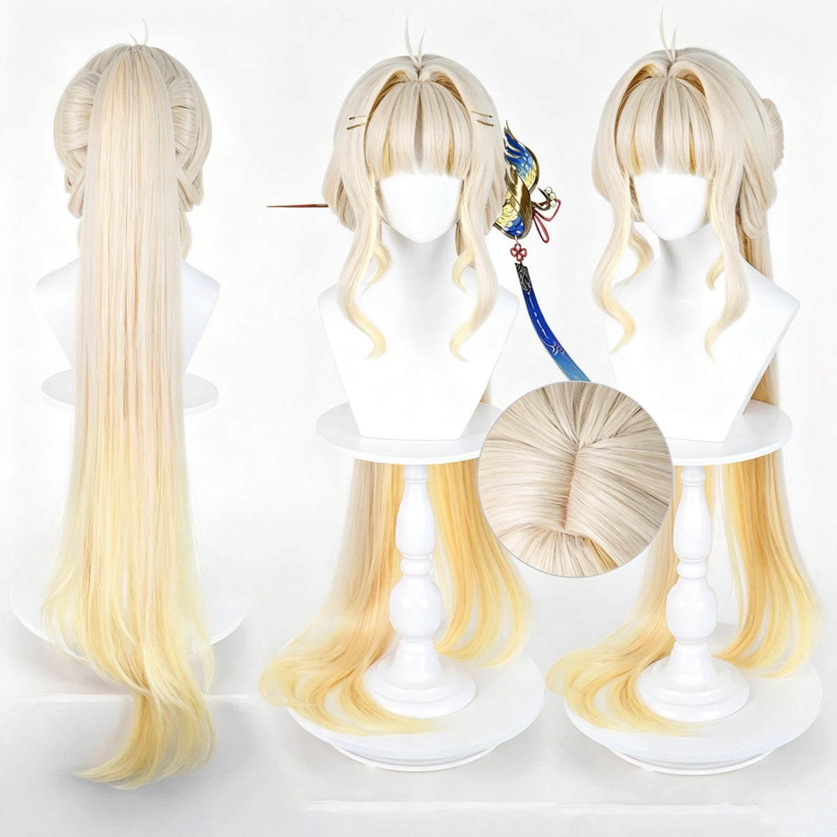 Wuthering   Waves Su-Su   Cream   White Gradient   Golden   Long Hair   Detachable Ponytail   Basic   Wig