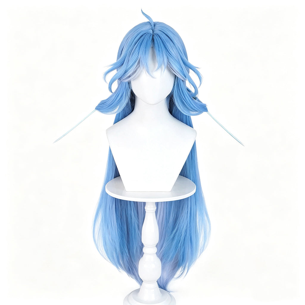 Wuthering   Waves Qingxiao   Sky   Blue Gradient   Long   Hair Detachable   Claw   Clip Bun   Basic   Wig