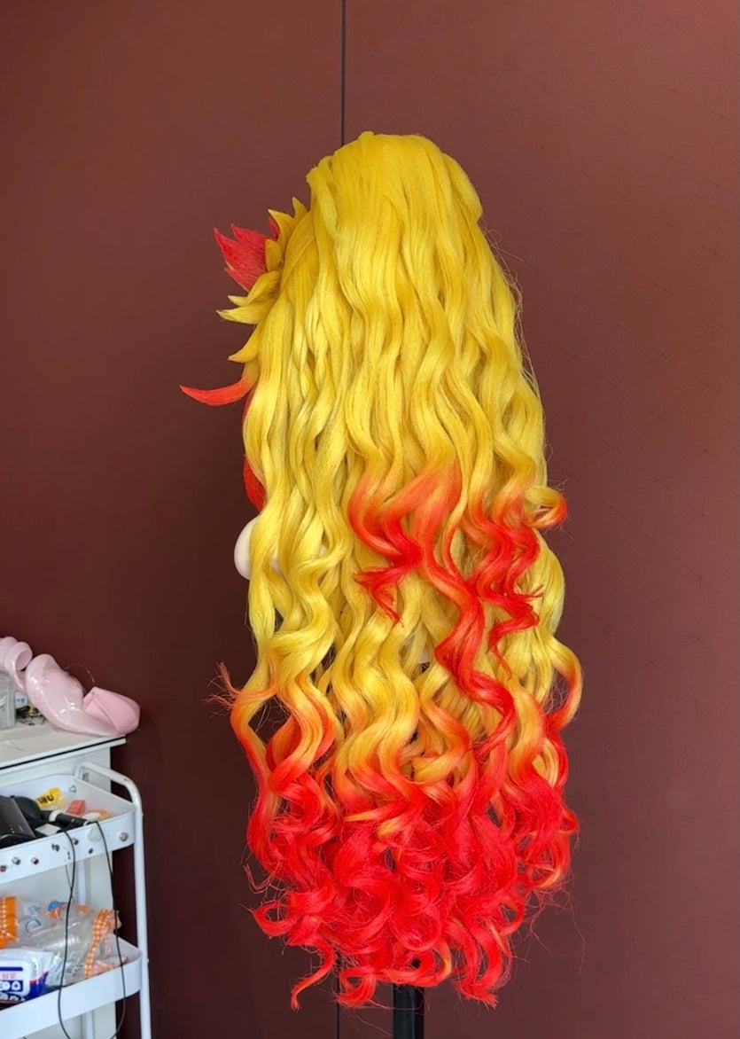 Female Kyojuro Rengoku Custom Wig – Premium Precision Cosplay Styling Commission