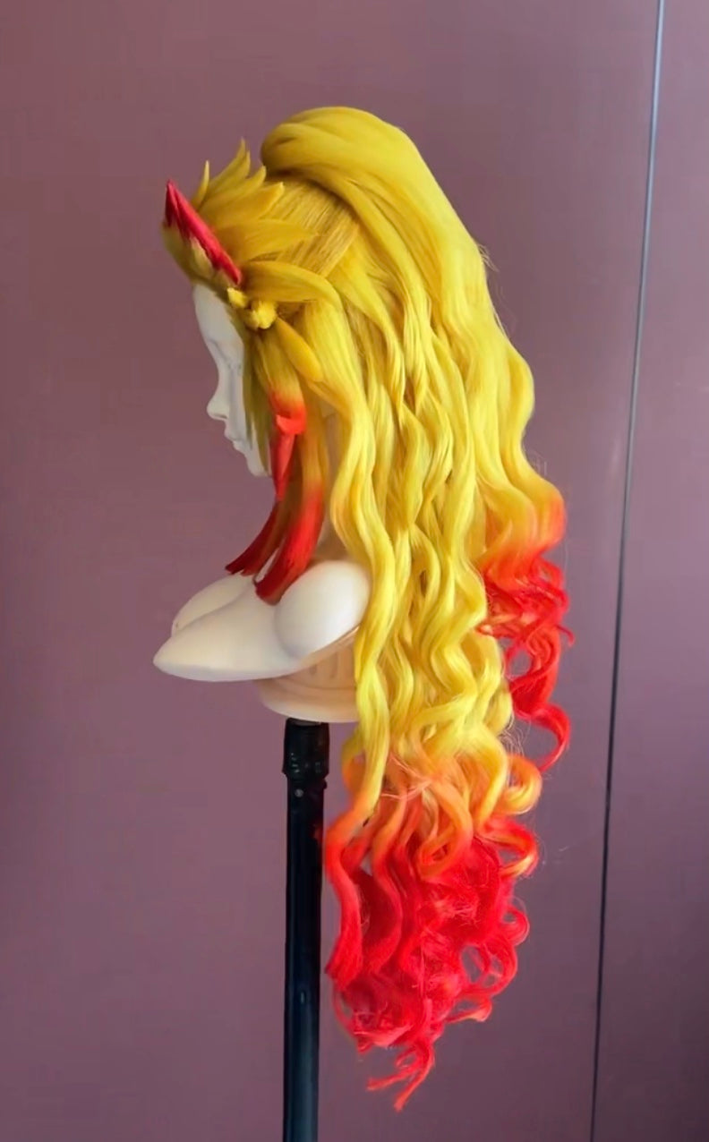 Female Kyojuro Rengoku Custom Wig – Premium Precision Cosplay Styling Commission