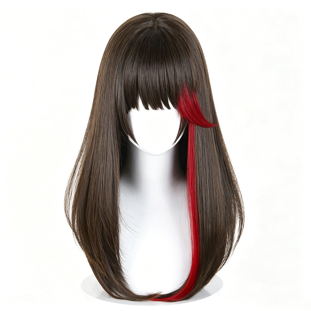 Arknights   Zima   Dark Brown   With   Red Streaks   Basic   Wig