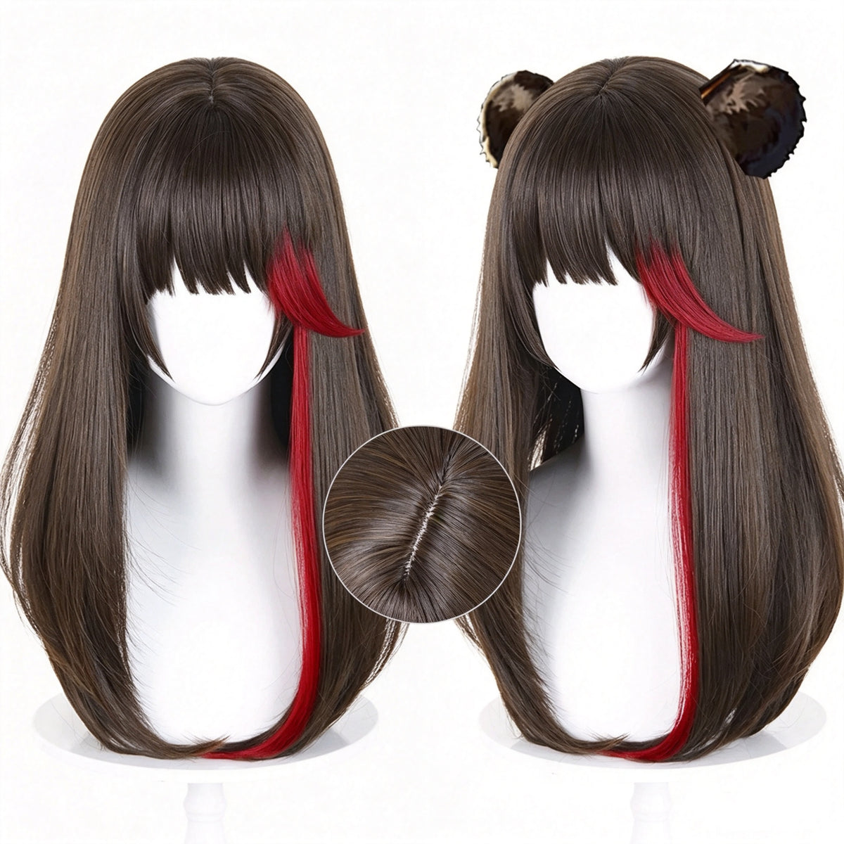 Arknights   Zima   Dark Brown   With   Red Streaks   Basic   Wig