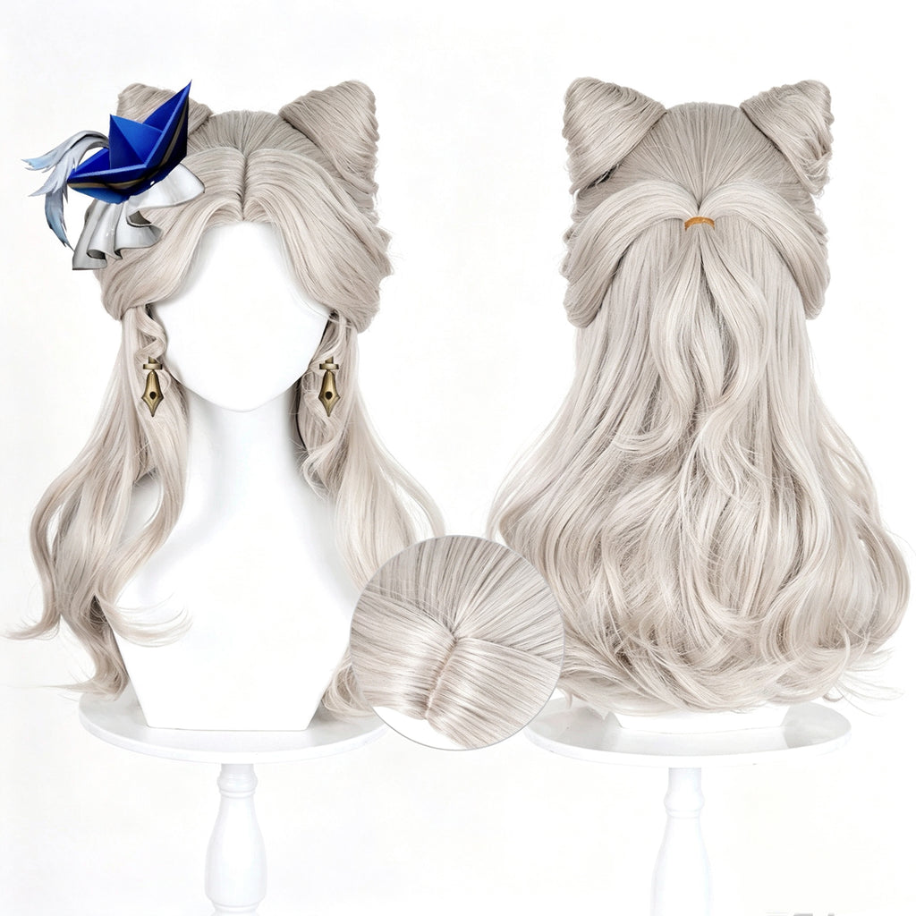 Identity   V   Little   Girl Little   Poet   Light   Silver Gray   Half   Up   Cat   Ear Curly   Hair   Basic   Wig